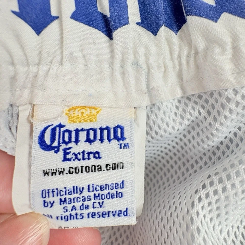 Corona Swim Trunks Mens M Board‎ Shorts Palm Tree Blue Tropical Coastal Beach